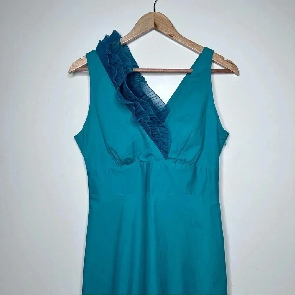 Tex by Max Azria Teal Cotton One Shoulder Ruffle Dress Size Small - Picture 2 of 10